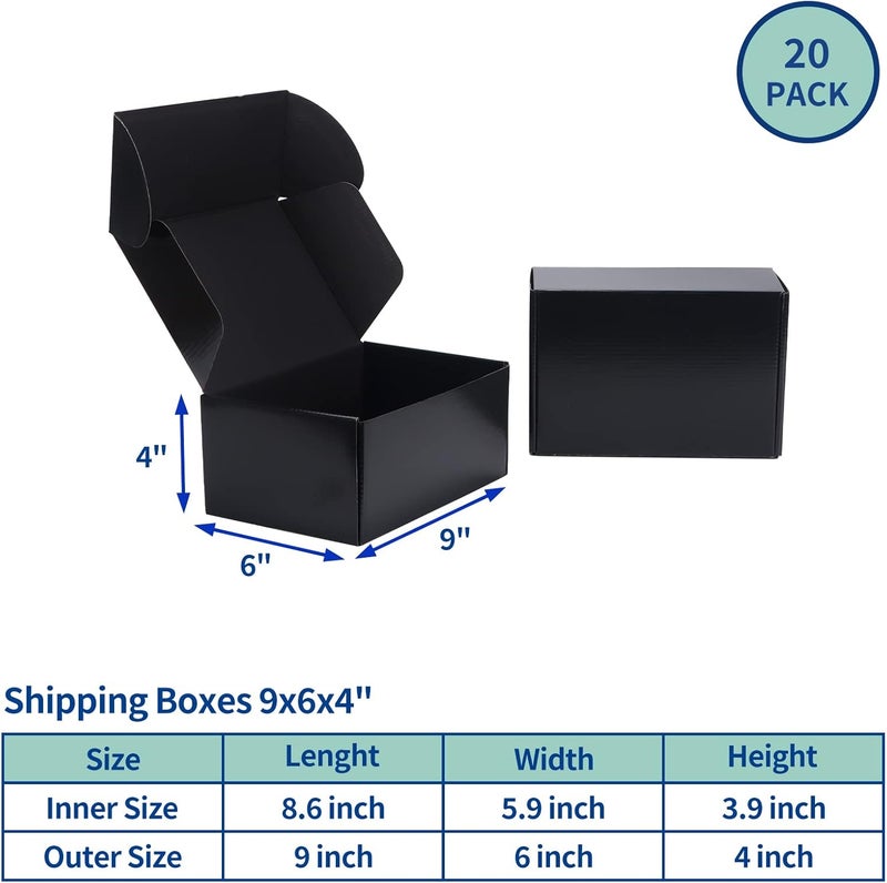 Rempry 9x6x4 Inches Black Shipping Boxes Pack of 20, Small Business Cardboard Mailer Boxes Gift Boxes for Shipping Packaging - Image 2